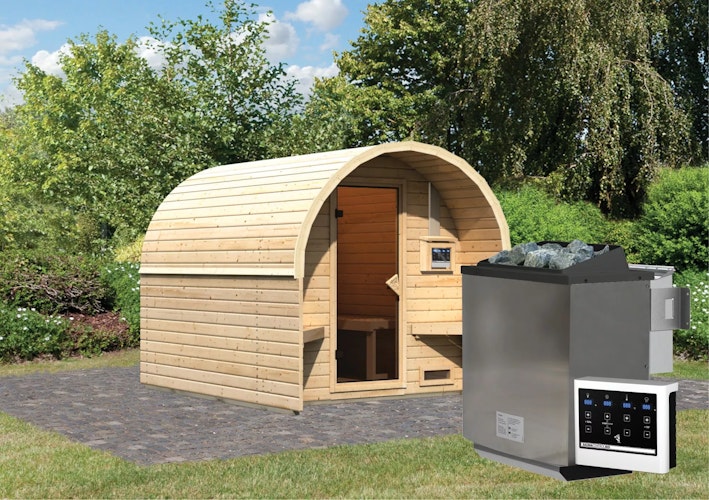 Karibu Gartensauna/Saunafass Fasshaus 2 inkl. gratis 9 kW Bio-Saunaofen im Wert von 879,99 €
