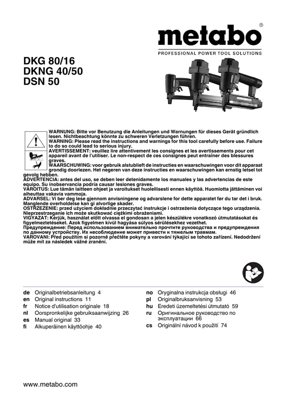 Bedienungsanleitung fÃ¼r Metabo Druckluft-Klammer-NagelgerÃ¤t DKNG 40/50