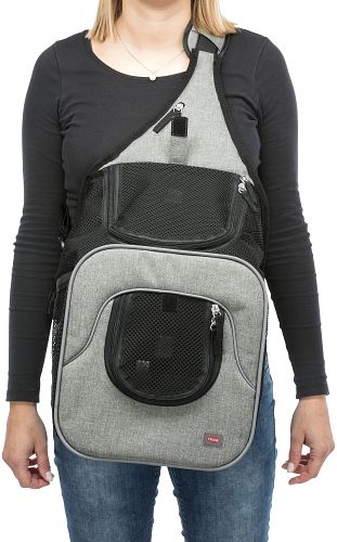 TRIXIE Fronttasche Savina, 30 × 33 × 26 cm, schwarz/grau