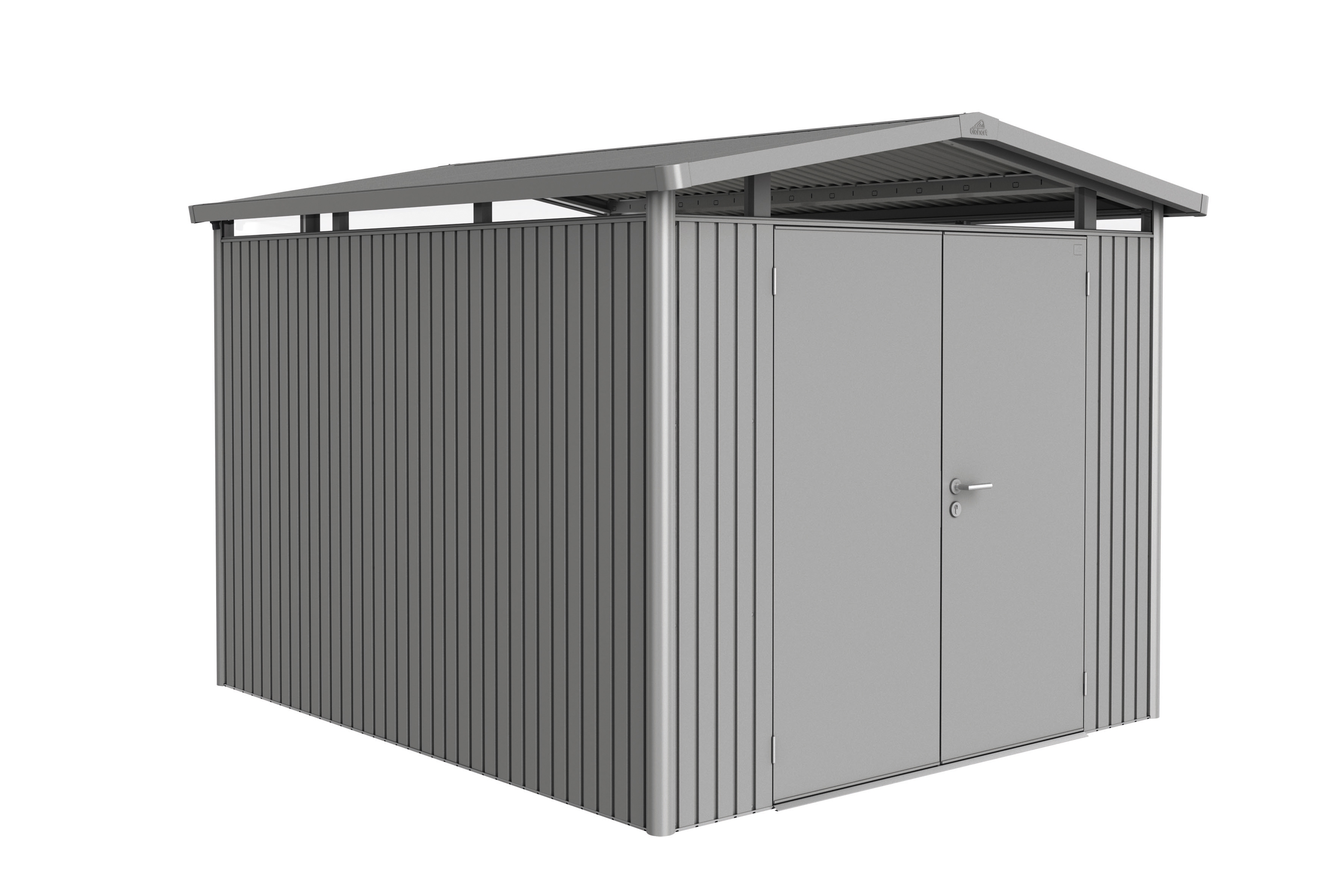 Biohort Gerätehaus Panorama mit Doppeltür-273 x 318 cm (Gr. P 5)-quarzgrau-metallic