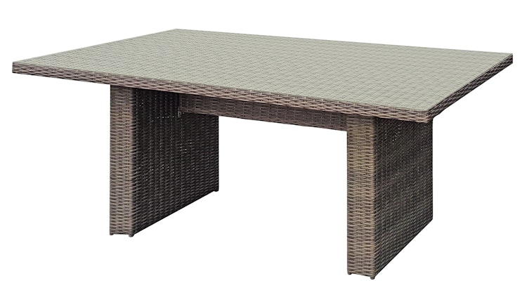 Garden Pleasure Gartenmöbel Set BORDEAUX I, Tisch 200 x 100 + 4 Sessel, Polyrattan Nelkenbraun / Glasplatte / Kissen 100 % Polyester Dunkelgrau