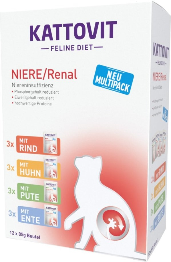 KATTOVIT Niere/Renal Multipack Frischebeutel 12 x 85 Gramm Katzenspezialfutter