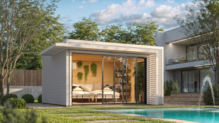 Weka Design Gartenhaus Pure Garden Amberley mit Aluminium-Schiebetür - 44 mm