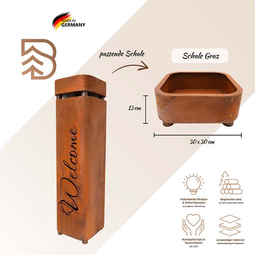 Badeko Metallsäule Graz ,,Welcome" inkl. Schale in Edelrostoptik