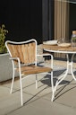 Cinas Balkon-Set ELLEN, Kaffeetisch Ø 80 cm + 2 Sessel, Aluminium Weiß / Teak