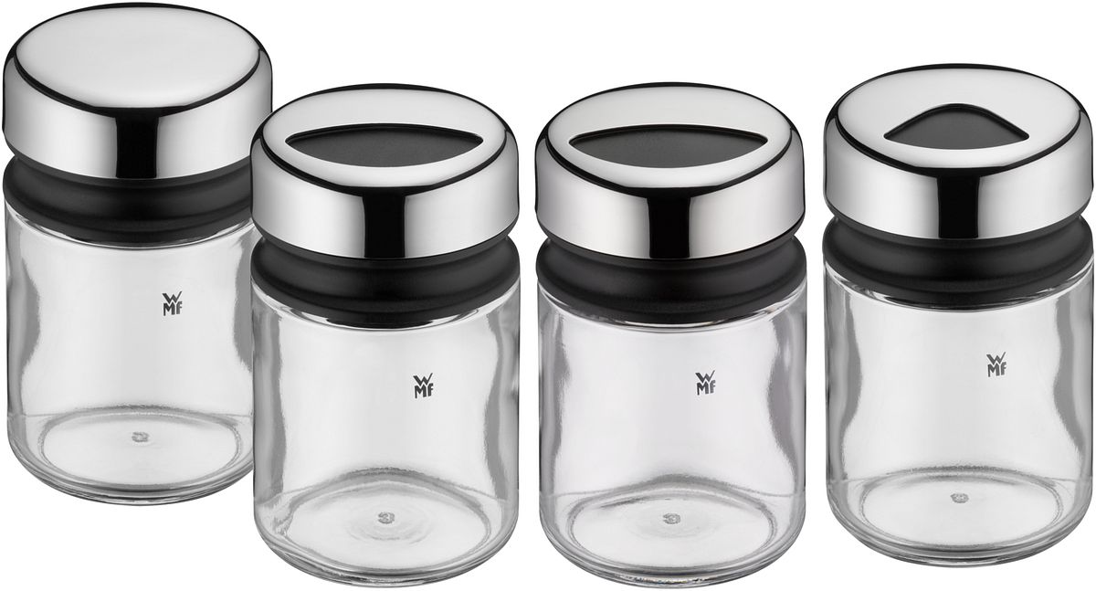 Wmf Weiss/Schwarz/Transparent Gewürzstreuer Set 4Tlg Gewürzdose Gewürzstreuer Gewürzglas 100Ml Glas Depot, Pfeffermühle + Salzmühle, - Image 3