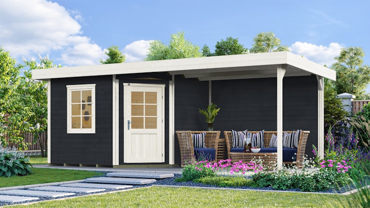 Weka Designhaus 213 B+ inkl. 300 cm Anbau und extra hoher Tür - 28 mm