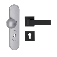 Griffwerk TITANO Kombi SB_882 ES1 (S2) -Edelstahl matt Kombi-Schutzbeschlag -Knopf/Drücker -mit Griff DESM GRAPH -GSC -eckig -R -ZA, 72mm -TS 38-50