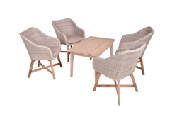 Garden Pleasure Gartenmöbel Set PUEBLO / OAKLAND, Tisch 100 x 60 x 55 + 4 Sessel, Akazie / Polyrattan Zimtbraun / Kissen 100 % Polyester Taupe
