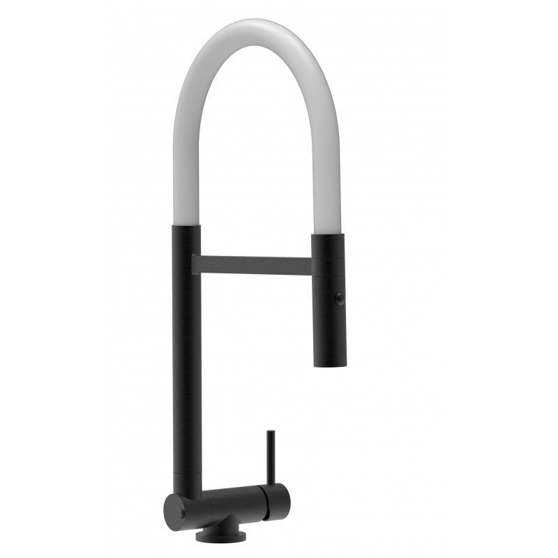 Wasserhahn Vorfenster Küchenarmatur, Umklappbar 4,5 CM, mit 360° schwenkbarem Auslauf, abnehmbare 2 strahl Handbrause, Schwarz Matt / Weiß