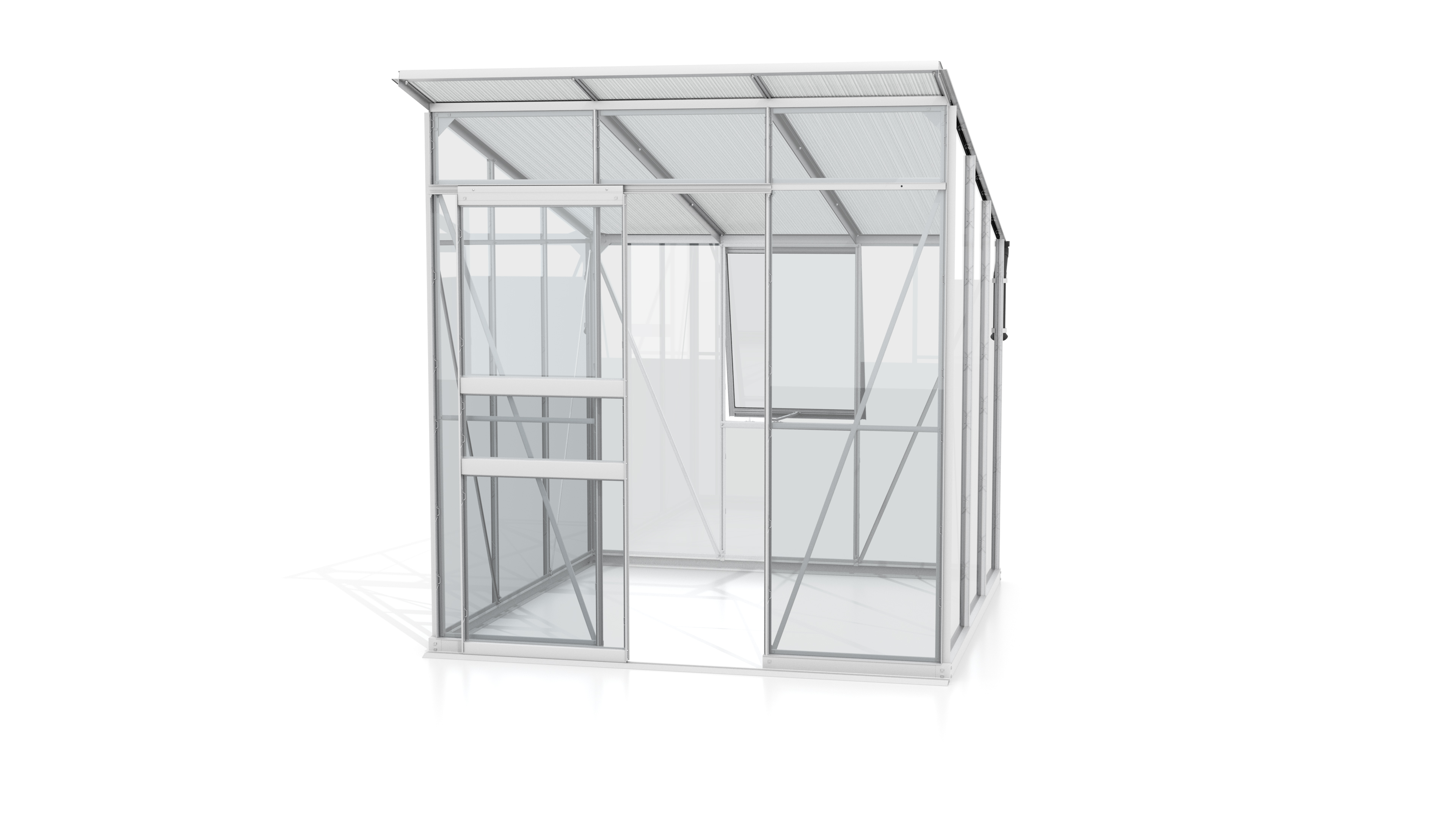 Vitavia Gewächshaus Fokus 4450 - 3,7 m² ESG 3 mm mit HKP-Dach 6 mm Alu-blank eloxiert