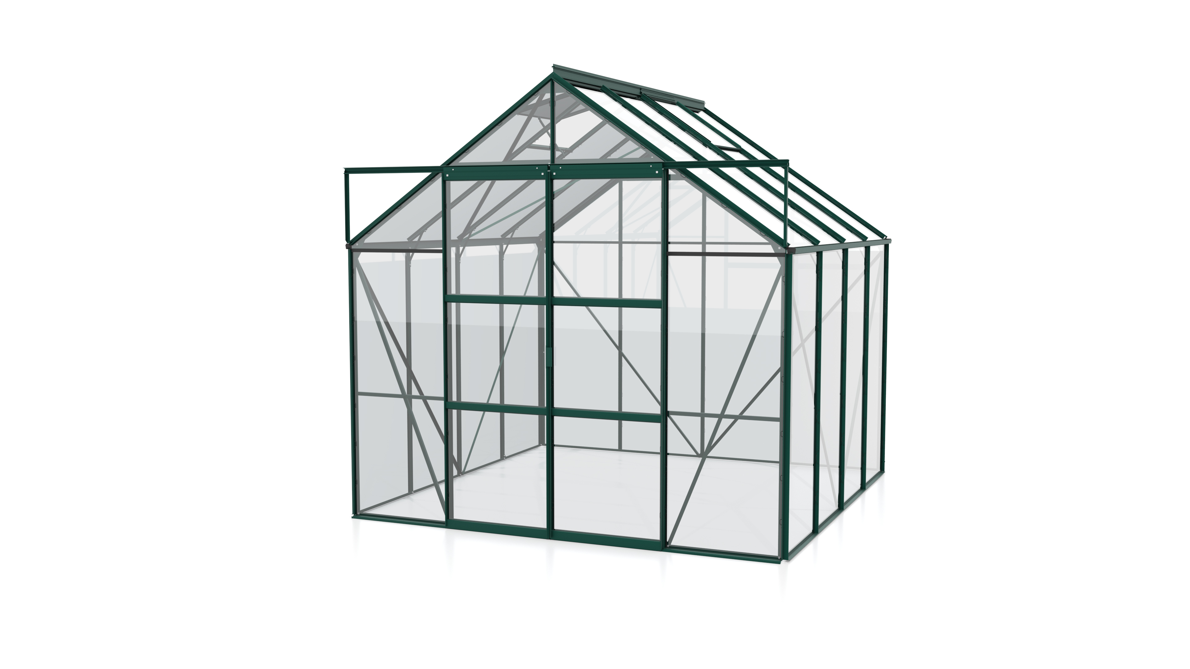Vitavia Gewächshaus Uranus 6700 inkl. 2 Dachfenstern - 6,7 m² -3 mm Einscheibensicherheitsglas-dunkelgrün