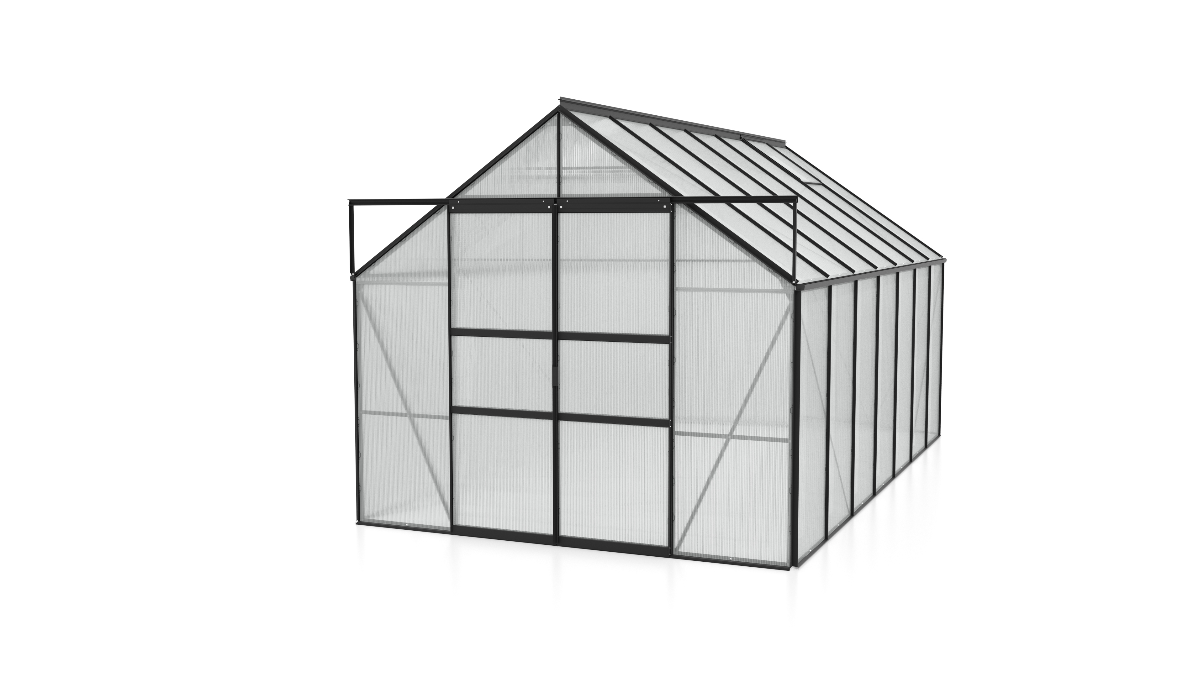 Vitavia Gewächshaus Mars 11500 inkl. 2 Dachfenstern - 11,5 m² -schwarz-4 mm Hohlkammerplatten