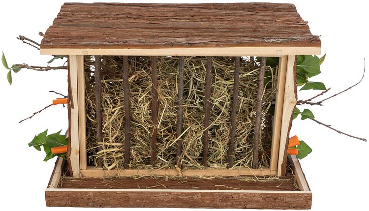 TRIXIE Heuraufe mit Boden und Dach, Rindenholz, 40 × 22 × 30 cm