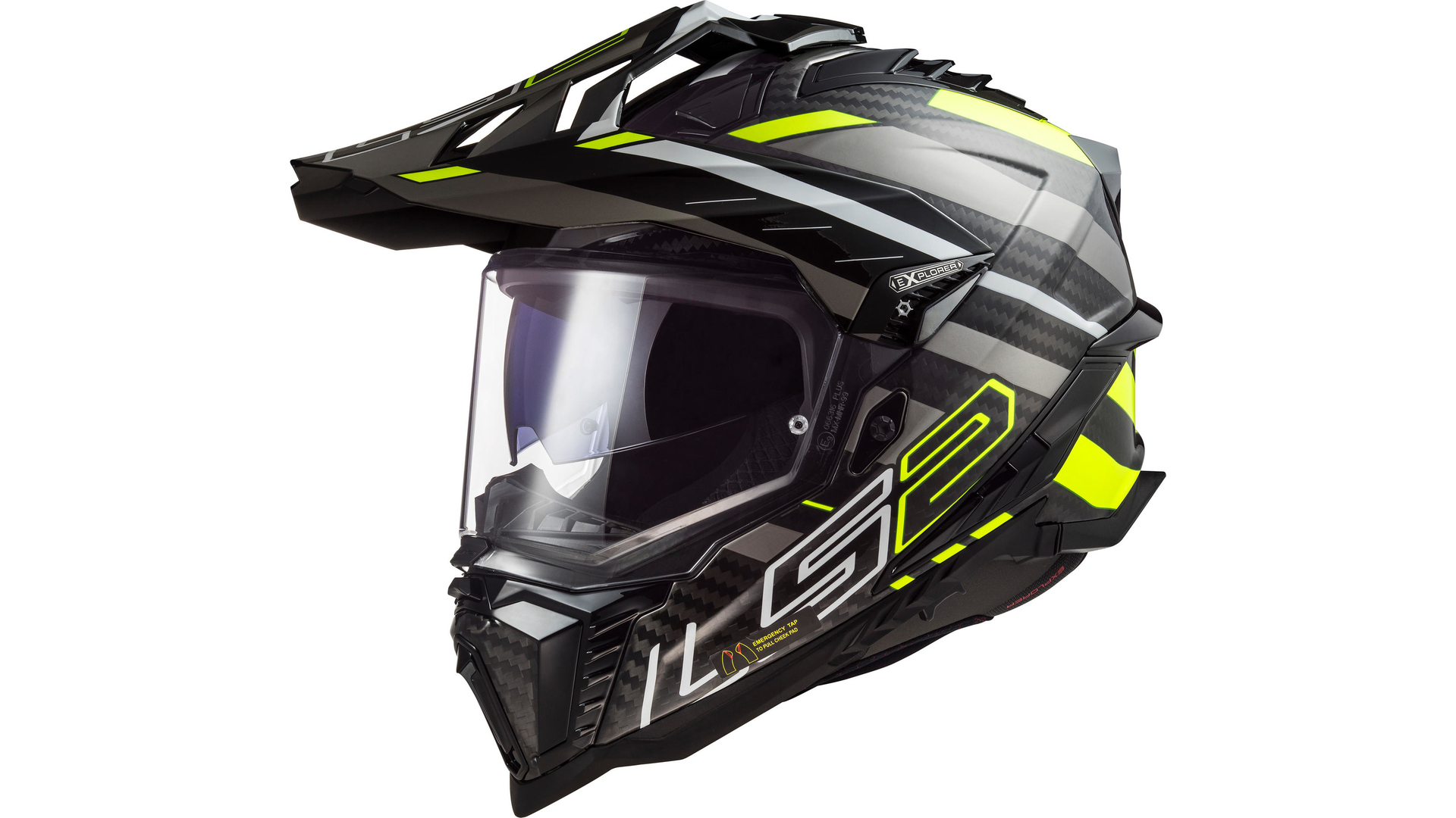 LS2 Endurohelm MX701 Explorer Carbon Edge L Schwarz / Grau / Neongelb