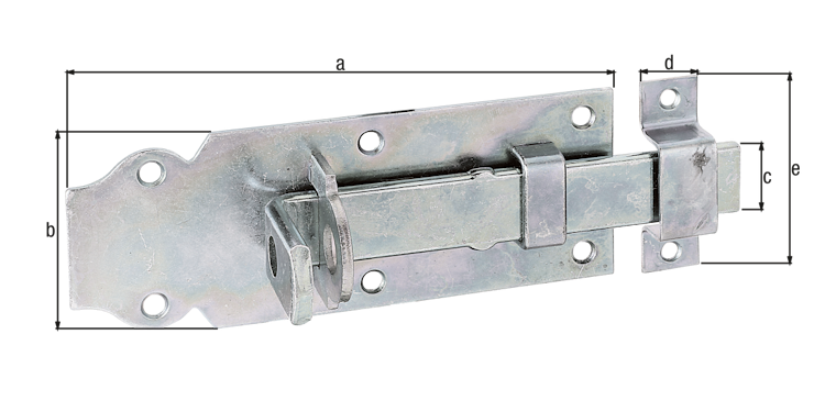 Alberts® Schlossriegel,m.flachem Griff, gerade,m.Schlaufe, galvanisch verzinkt dickschichtpassiviert,Platte LxB140x52mm 116774