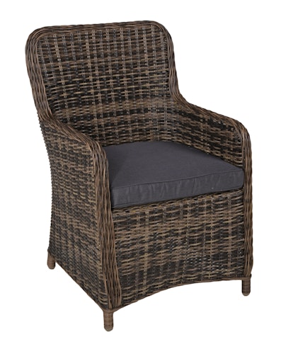 Garden Pleasure Gartenmöbel Set BORDEAUX I, Tisch 200 x 100 + 4 Sessel, Polyrattan Nelkenbraun / Glasplatte / Kissen 100 % Polyester Dunkelgrau