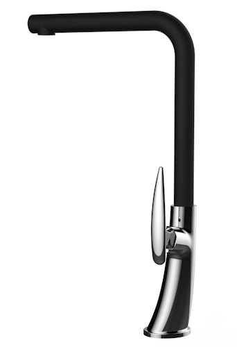 Wasserhahn Küchenarmatur, LEAF, mit 360° schwenkbarem L-Auslauf, Verchromt / Schwarz Granit
