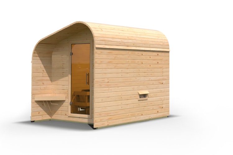Karibu Gartensauna/Saunafass Fasshaus 2 asymmetrisch inkl. gratis Sauna-Zubehörset im Wert von 234,94 €