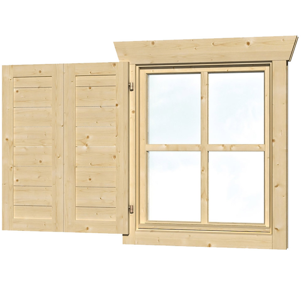 Skan Holz Fensterläden für 28 mm Blockbohlenhäuser Einzelfenster einseitig