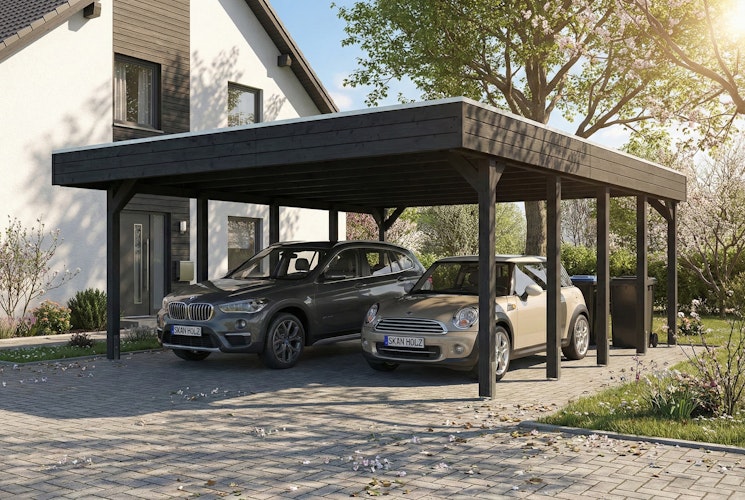 Skan Holz Friesland - Flachdach Doppelcarport aus Nadelholz Breite 546 cm