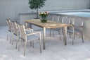 STERN Gartenmöbel-Set POLARIS 3, Ausziehtisch 162/220 x 90 + 6 Stapelsessel, Edelstahl / Teak