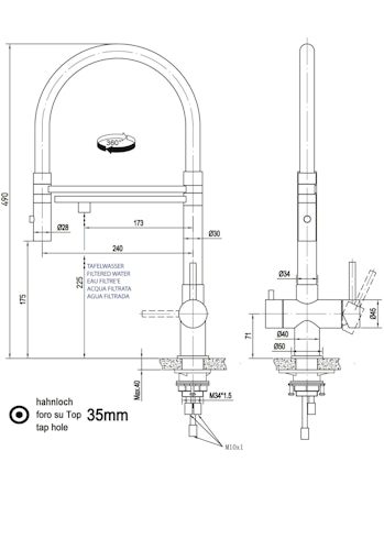 3 Wege Wasserhahn Küchenarmatur, Edelstahl Massiv mit 360° schwenkbarem Auslauf und abnehmbare 2 strahl Handbrause, PVD Schwarz Matt / Gelb