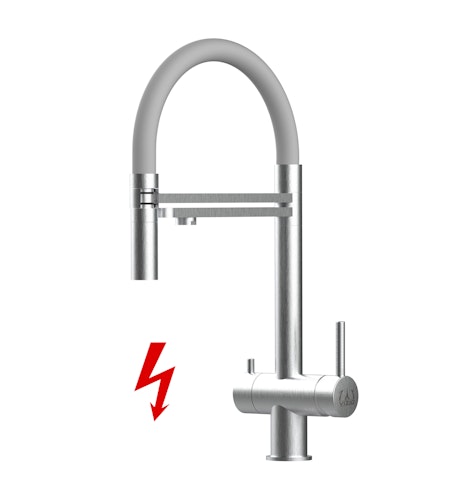 Kurzversion 45CM - NIEDERDRUCK 3 Wege Wasserhahn Küchenarmatur, Edelstahl Massiv mit 360° schwenkbarem Auslauf, abnehmbare 2 strahl Handbrause, Gebürstet / Grau