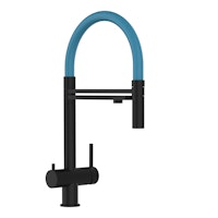 Kurzversion 45 cm - 3 Wege Wasserhahn Küchenarmatur, Edelstahl Massiv mit 360° schwenkbarem Auslauf und abnehmbare 2 strahl Handbrause, PVD Schwarz Matt / Hellblau