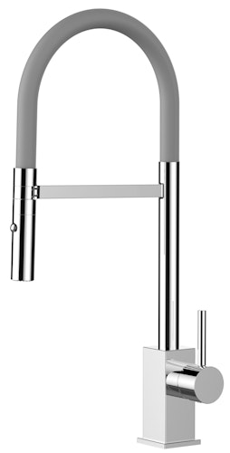 Wasserhahn Küchenarmatur, QU, mit 360° schwenkbarem Auslauf, abnehmbare 2 strahl Handbrause, Verchromt / Grau
