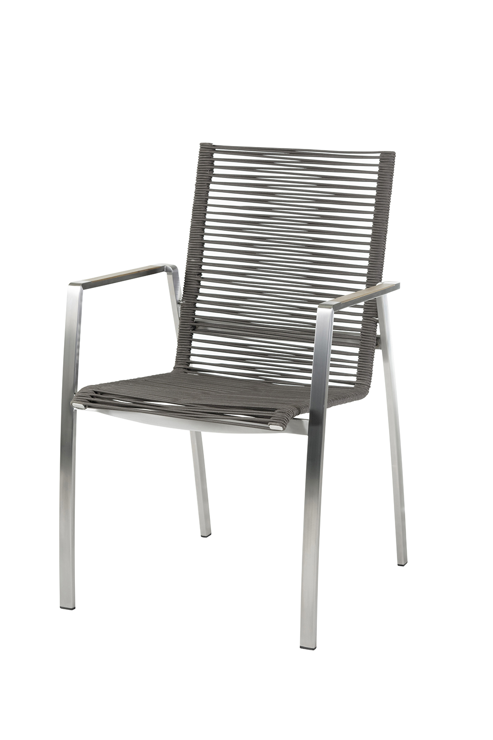 Diamond Garden Stapelstuhl ATLANTA, Edelstahl / Rope Mocca / Teak-Armlehnen