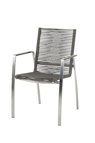 Diamond Garden Stapelstuhl ATLANTA, Edelstahl / Rope Mocca / Teak-Armlehnen