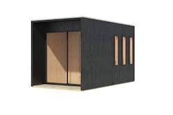 Karibu Design Saunahaus Miramar mit Vorraum - 73 mm schwarz Inkl. Terrasse Ohne Ofen inkl. gratis Saunaofen im Wert von 599,99 €