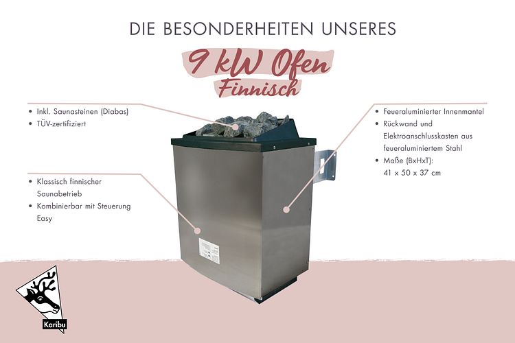Karibu 9 kW Saunaofen finnisch anthrazit für externe Steuerung 