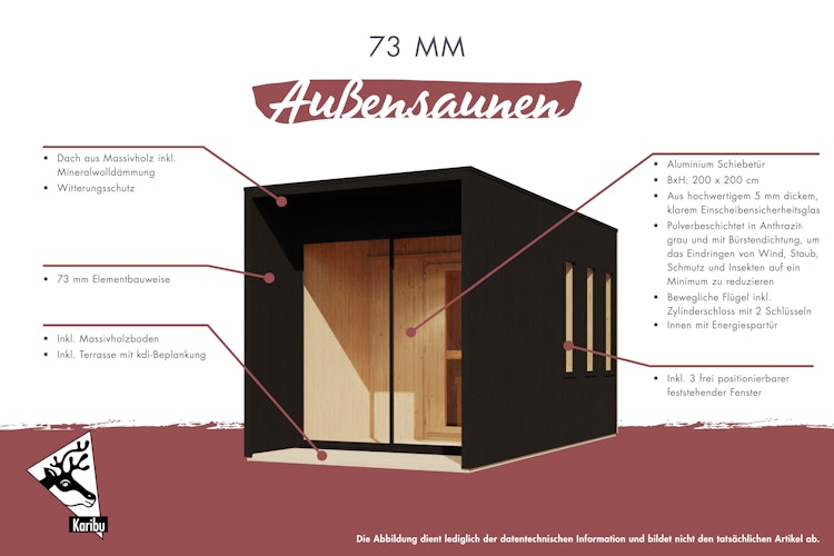 Karibu Design Saunahaus Miramar Blackline mit Vorraum - 73 mm inkl. gratis Sauna-Zubehörset im Wert von 234,94 €