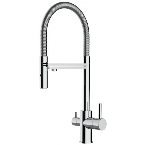 3 Wege Wasserhahn Küchenarmatur, FL, mit 360° schwenkbarem Auslauf, abnehmbare 2 strahl Handbrause, Verchromt