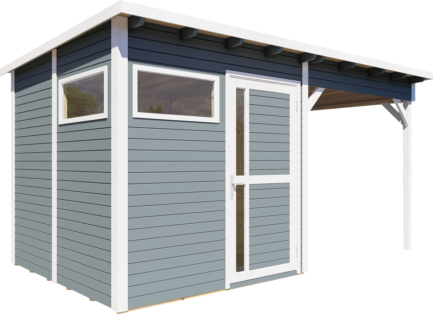 Bertilo Gartenhaus Pentus 2 Lounge inkl. Anbaudach - 19 mm grau