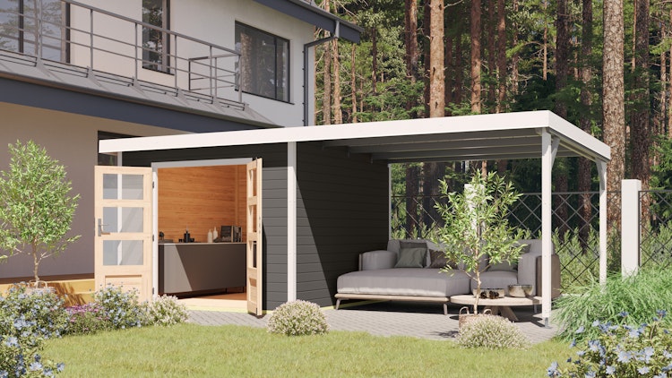 Karibu Metall-Holzgartenhaus Hybridhaus Pluto A/B - 28 mm/0,5 mm