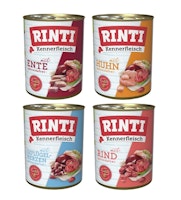 RINTI Kennerfleisch 24 x 400g Mixpaket (Huhn,Ente,Rind,Geflügelherzen)  Hundenassfutter