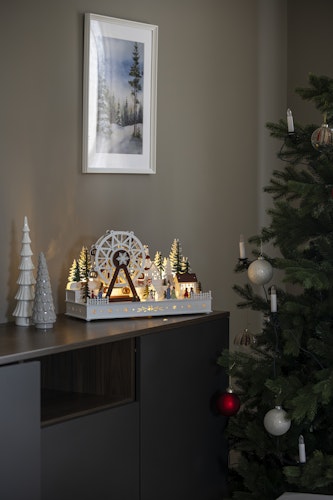 Konstsmide Weihnachtsbeleuchtung LED Holzsilhouette Weihnachtsmarkt mit Riesenrad, batteriebetrieben