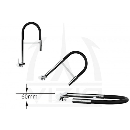 Wasserhahn Vorfenster Küchenarmatur, Umklappbar 6 CM, LINKER HEBEL, mit 360° schwenkbarem Auslauf abnehmbare 2 strahl Handbrause, Schwarz Matt und Verchromt