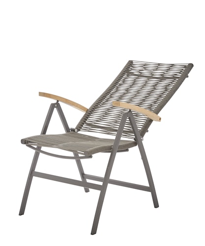 Diamond Garden Hochlehner VALENCIA, Edelstahl Dunkelgrau / Rope Grau / Premium Teak-Armlehnen