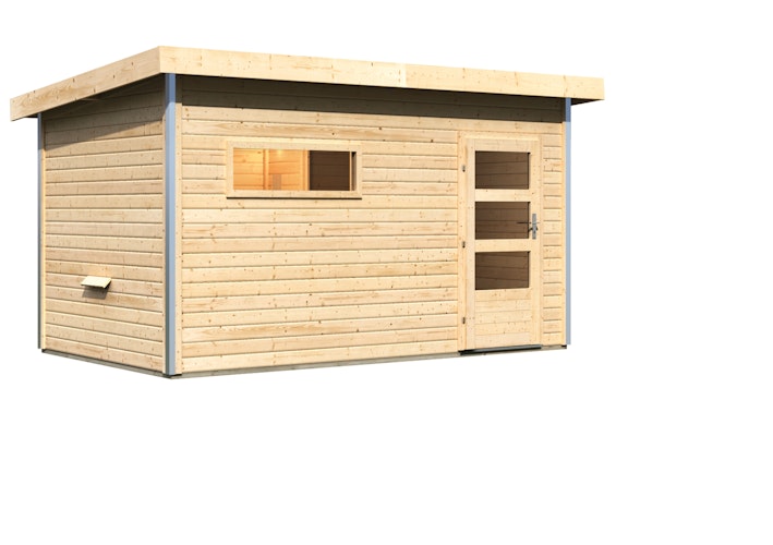 Karibu Saunahaus Skrollan 3 mit Vorraum naturbelassen (Rechteckfenster) inkl. gratis Sauna-Zubehörset im Wert von 234,94 €