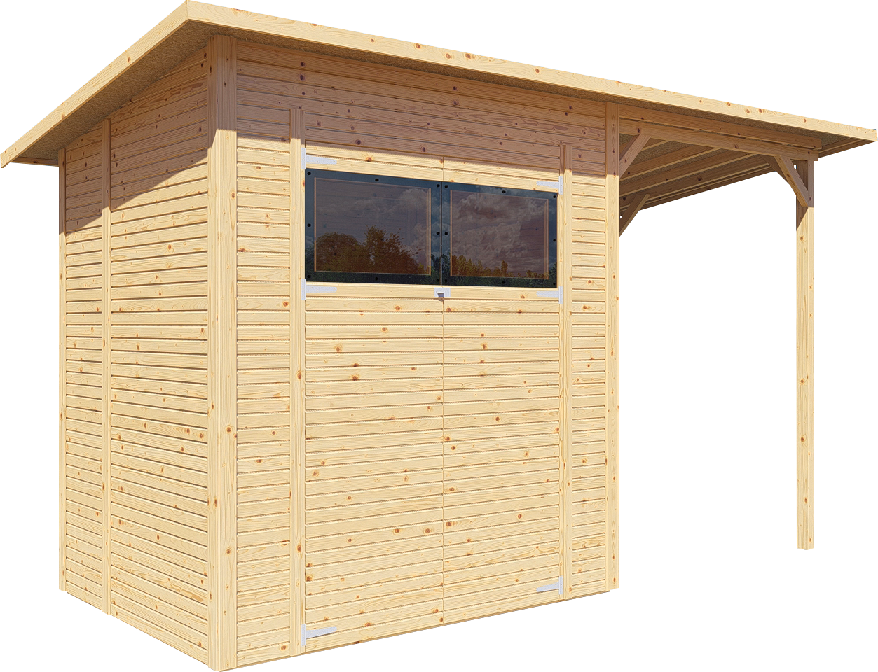 Bertilo Gartenhaus Pent Modern 2 Plus inkl. Anbaudach - 18 mm naturbelassen