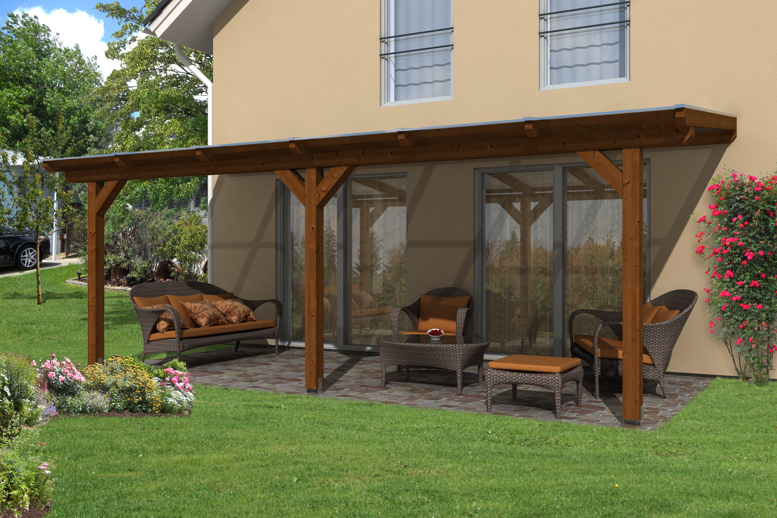 Skan Holz Terrassenüberdachung Andria 648x250cm nussbaum aus Leimholz