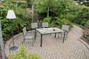 Vorschaubild Garden Pleasure Gartenmöbel Set OLIVIA, Tisch 150 x 90 + 4 Stapelsessel, Aluminium Eisengrau/ Nonwood Hellgrau