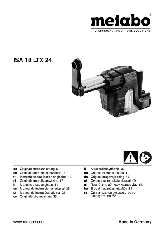 Bedienungsanleitung fÃ¼r Metabo Akku-Kombihammer KHA 18 LTX BL 24 Quick