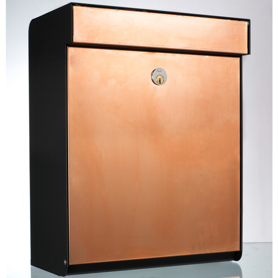 ALLUX Grundform Design Briefkasten 440x345x180 mm - Kupfer mit Ruko Schloss