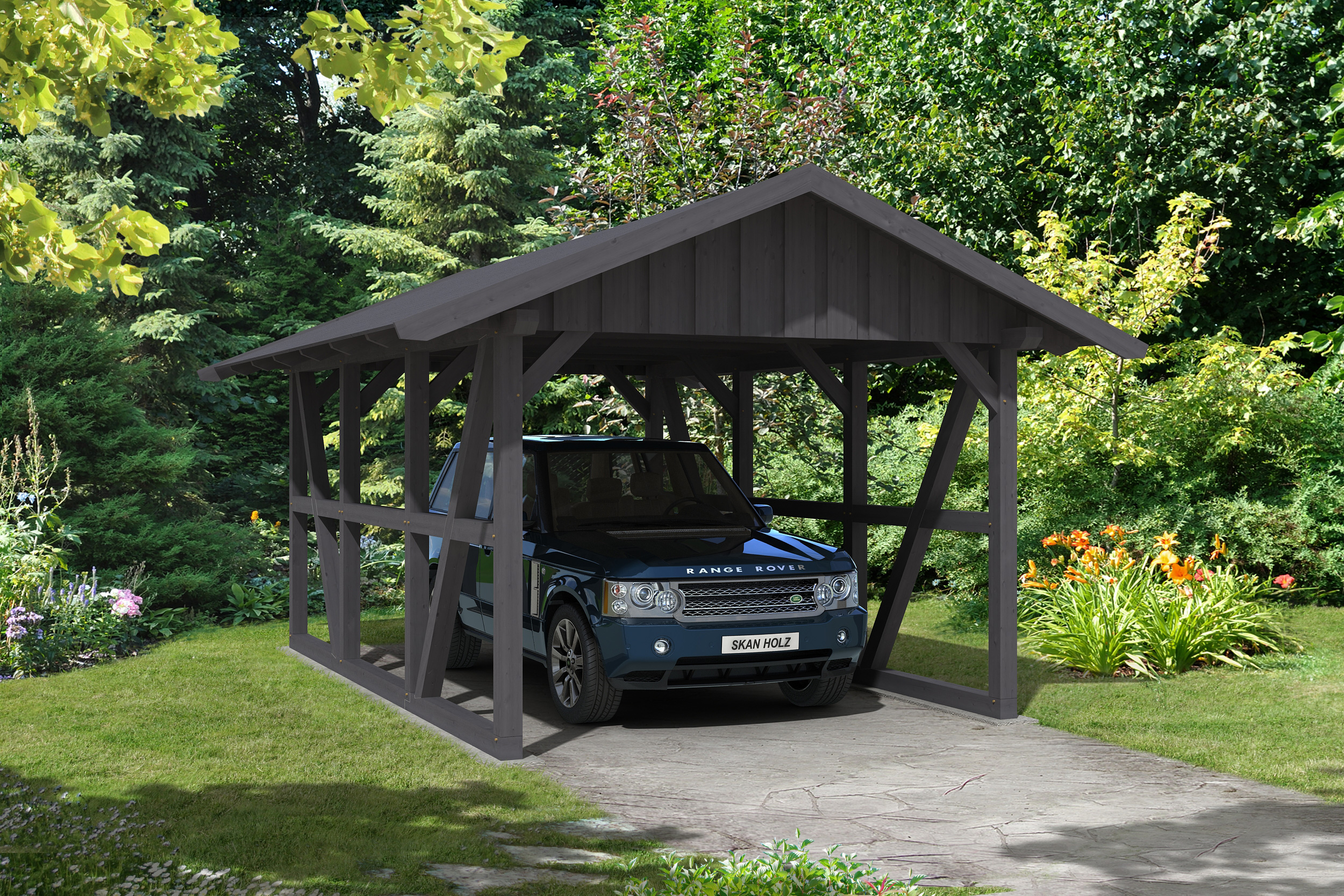 Skan Holz Schwarzwald Satteldach Einzelcarport 424 cm Holzcarport