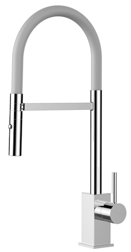 Wasserhahn Küchenarmatur, QU, mit 360° schwenkbarem Auslauf, abnehmbare 2 strahl Handbrause, Verchromt / Weiß